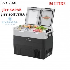 EVACOOL GERMANY EVA55AX OTO BUZDOLABI KOMPRESÖRLÜ  ÇİFT KAPAK ÇİFT SOĞUTMA 50 LİTRE  12/24 